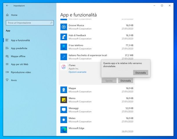 Disinstallazione programmi su Windows 10