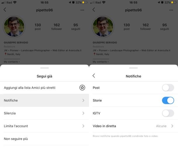 Attivare notifiche storie Instagram iPhone