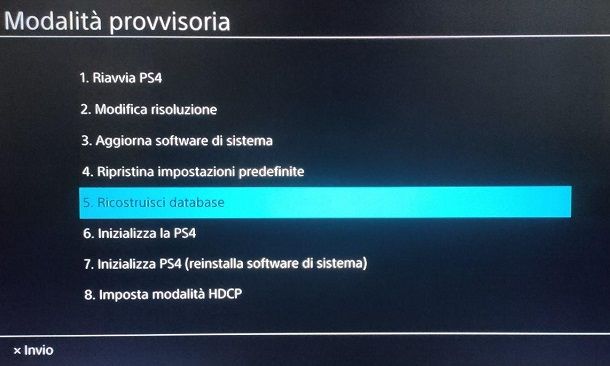 Ricostruisci database provvisoria PS4