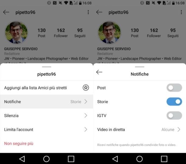 Attivare notifiche storie Instagram su Android