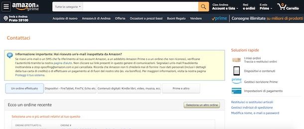 Come contattare Amazon da computer