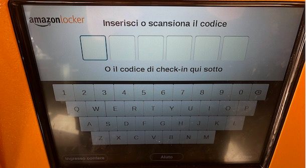 Inserire codice Amazon Locker