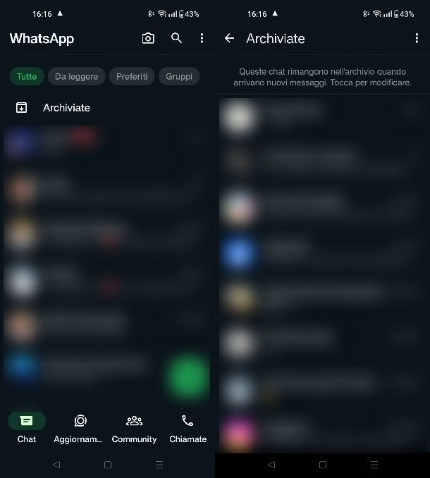 Come si vedono le chat archiviate su WhatsApp Android