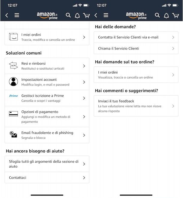 Contattare Amazon da smartphone e tablet