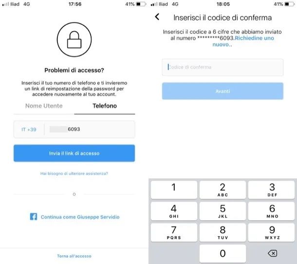 Recupero password Instagram