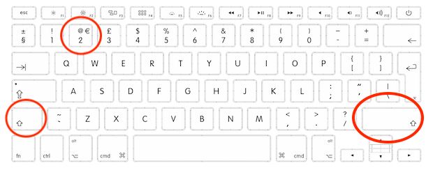 Combinazione di tasti per fare la chiocciola su Mac con tastiera inglese