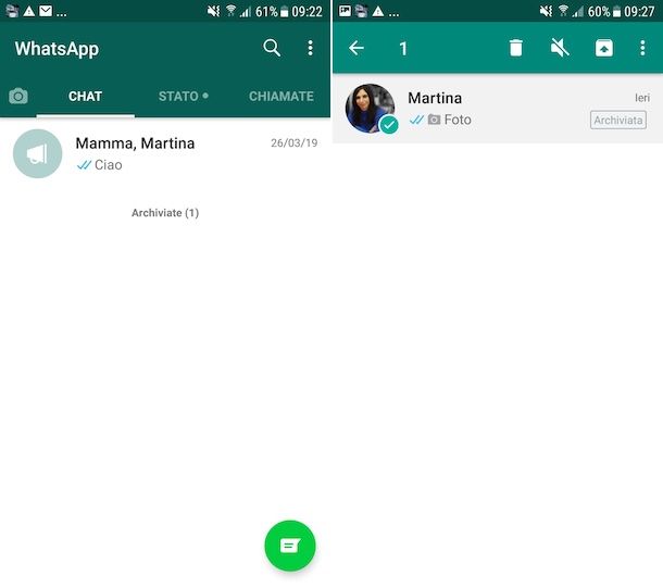 Chat archiviate WhatsApp Android