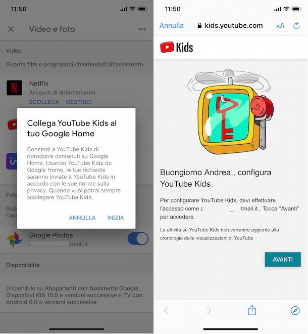 Collegare YouTube Kids a Google Home