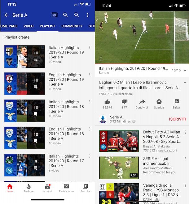 Vedere gol Serie A su YouTube