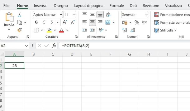 Funzione per elevare al quadrato in Excel