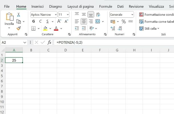 Come elevare numeri negativi al quadrato in Excel