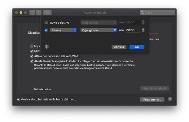 Come riavviare il Mac automaticamente