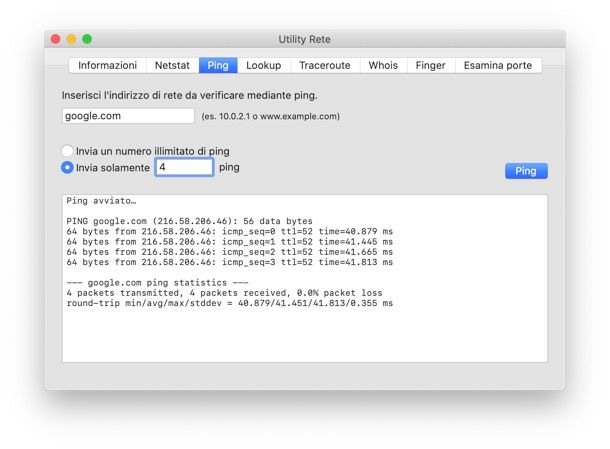 Come pingare un sito su Mac