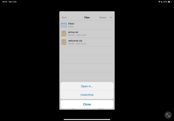 Come aprire un file RAR con iPad