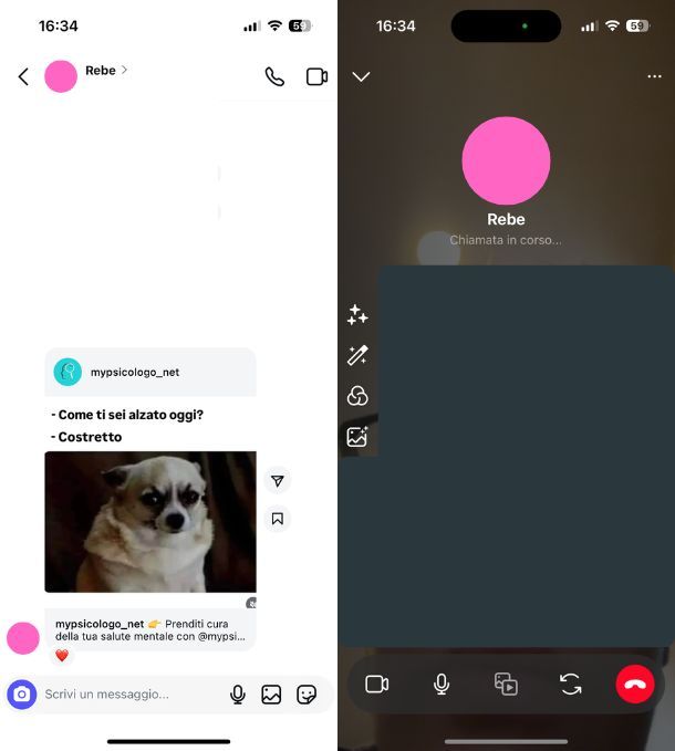 Videochiamare con Instagram