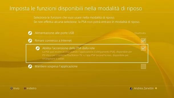 Abilita accensione PS4 rete