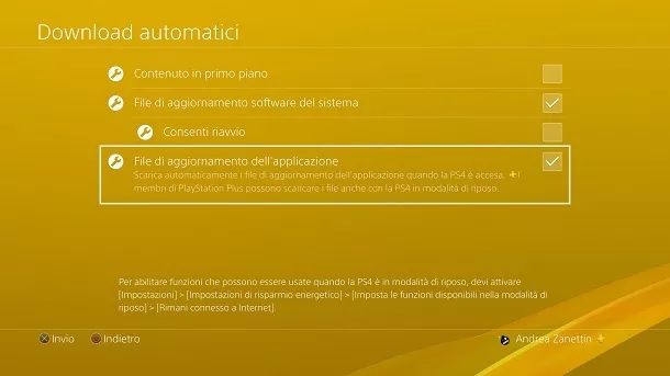 Aggiornamento applicazione PS4