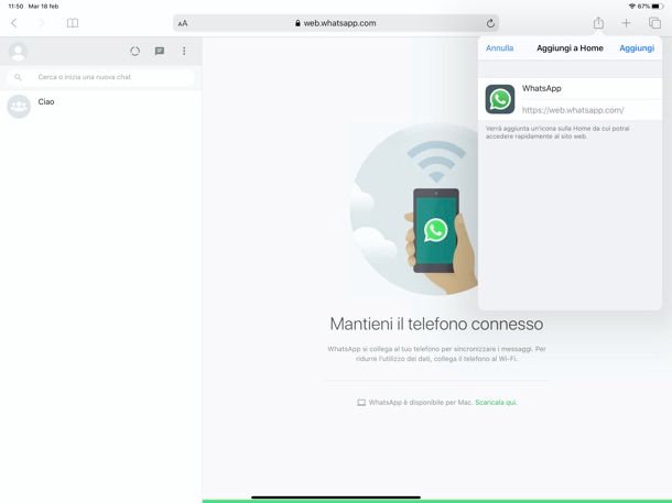 WhatsApp Web su iPad