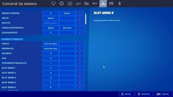 Controlli tastiera Fortnite PS4