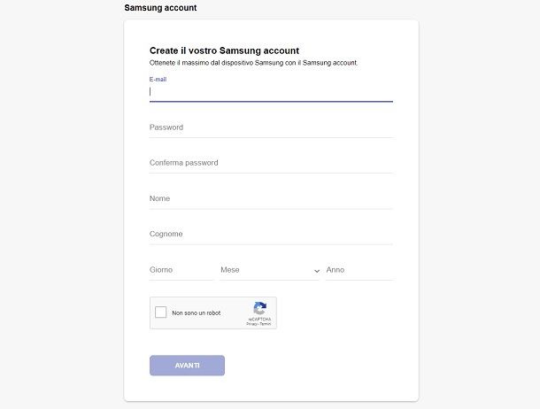 Crea account Samsung