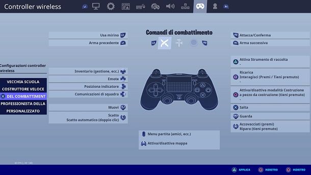 Impostazioni controller Fortnite PS4