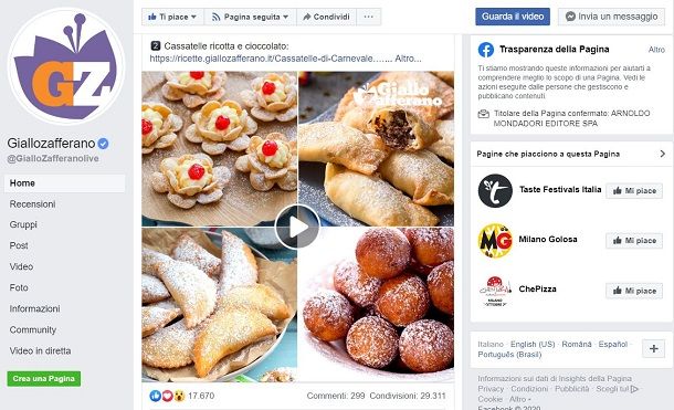 Pagine Facebook cucina