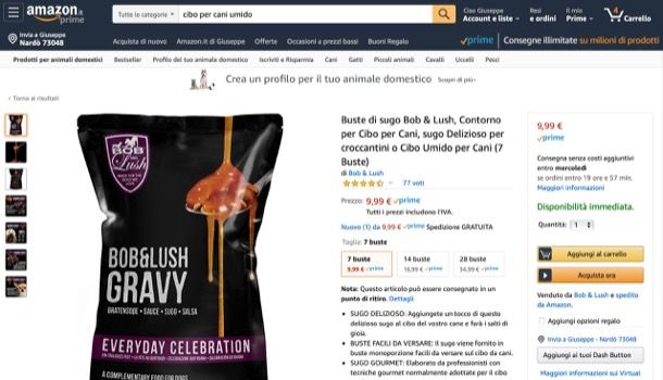 Acquisto cibo per animali su Amazon 