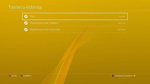 Impostazioni ulteriori mouse e tastiera PS4