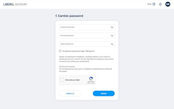 Cambiare password Libero da PC