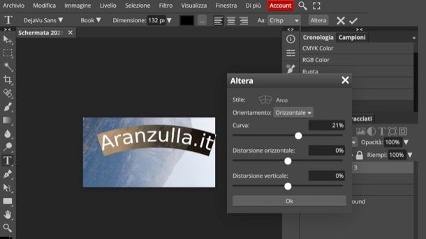 Curvare una scritta su Photopea
