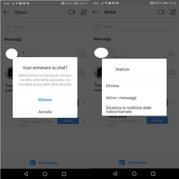 Come cancellare chat Instagram Android