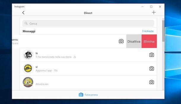 Come cancellare chat Instagram da computer