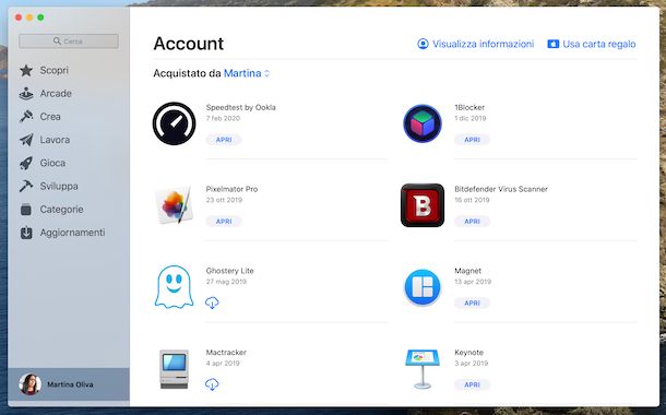 Recupero acquisti Mac App Store macOS