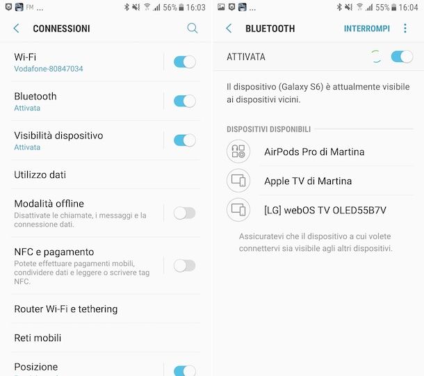 Connessione AirPods su Android