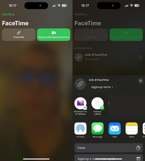 Creare link alla videochiamata FaceTime