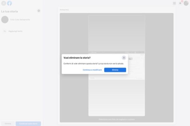 Come eliminare storia in fase di creazione su Facebook
