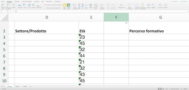 Nuova Colonna in Excel