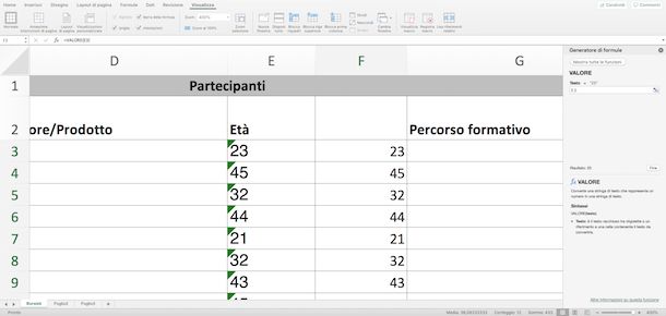 Trascinare il Mouse in Excel