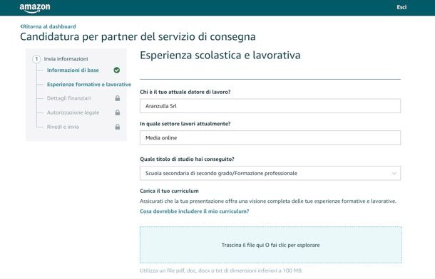 Questionario per diventare corriere Amazon