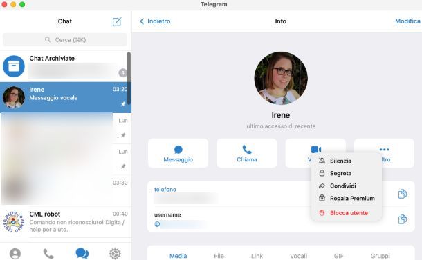 Chat segreta di Telegram Desktop