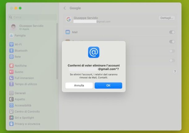 Rimuovere account Google dal Mac
