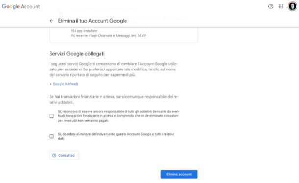 Eliminare account Google