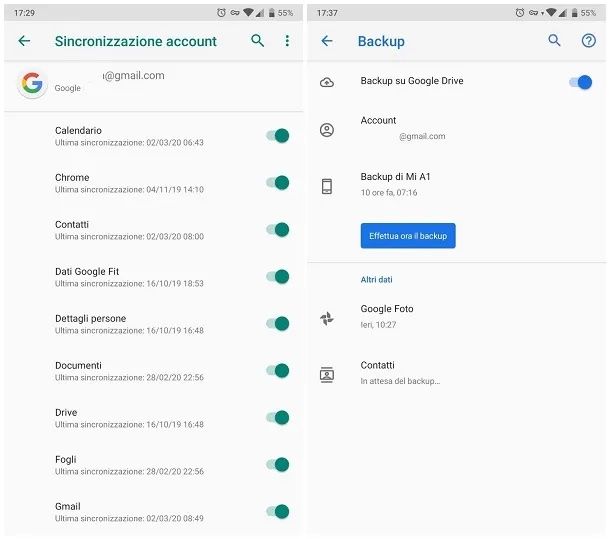 Effettuare backup su Android