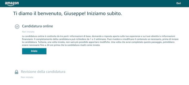 Candidatura per diventare corriere Amazon