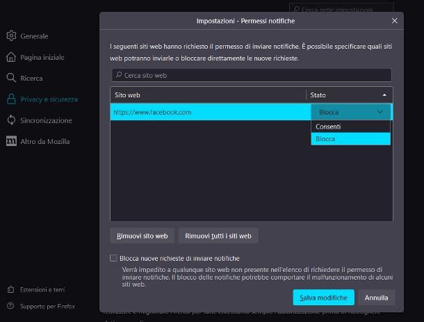 Come bloccare notifiche indesiderate Firefox