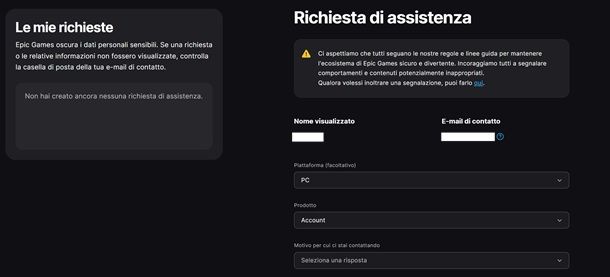 Assistenza Epic Games