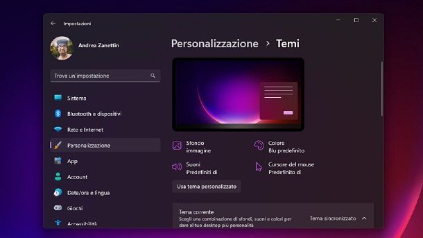 Come cambiare tema su Windows 11 sfondo