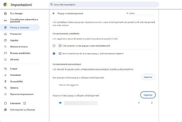 Come disattivare il blocco pop up dal browser Google Chrome