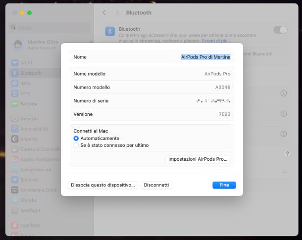 Rinominare AirPods macOS