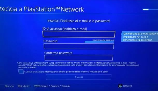 Accedere PlayStation Network